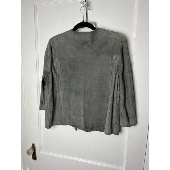 Vintage Y2K Jaeger Women's Dark Gray Genuine Suede Button Classic Jacket Size 14 - Picture 8 of 8